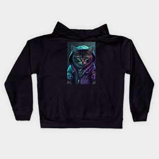 Cool portrait of a Cyber future Cat Kids Hoodie